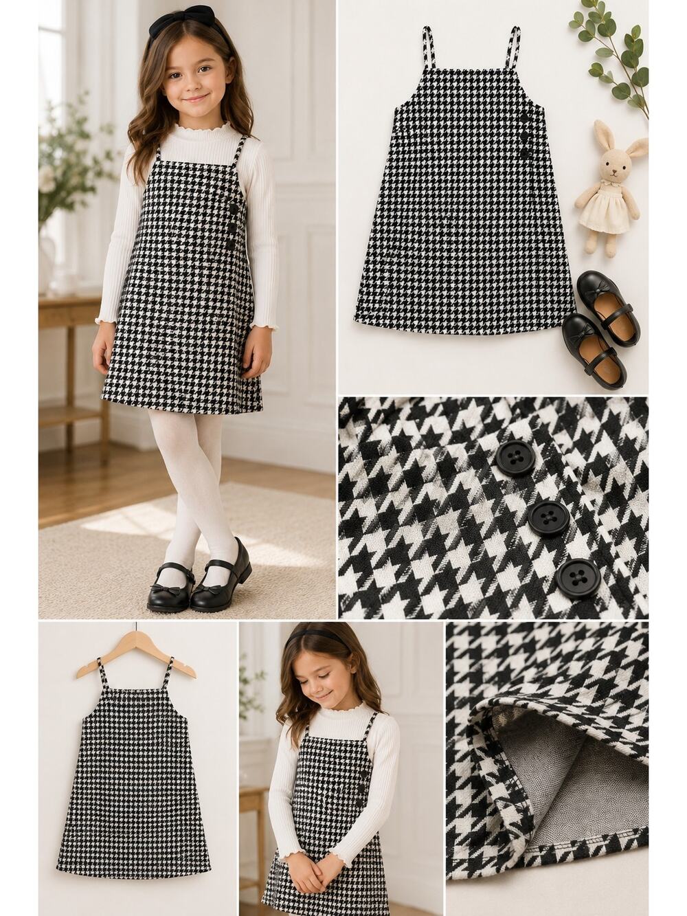 Girls Houndstooth Jumper Dress Size 6 Black White A-Line Pinafore